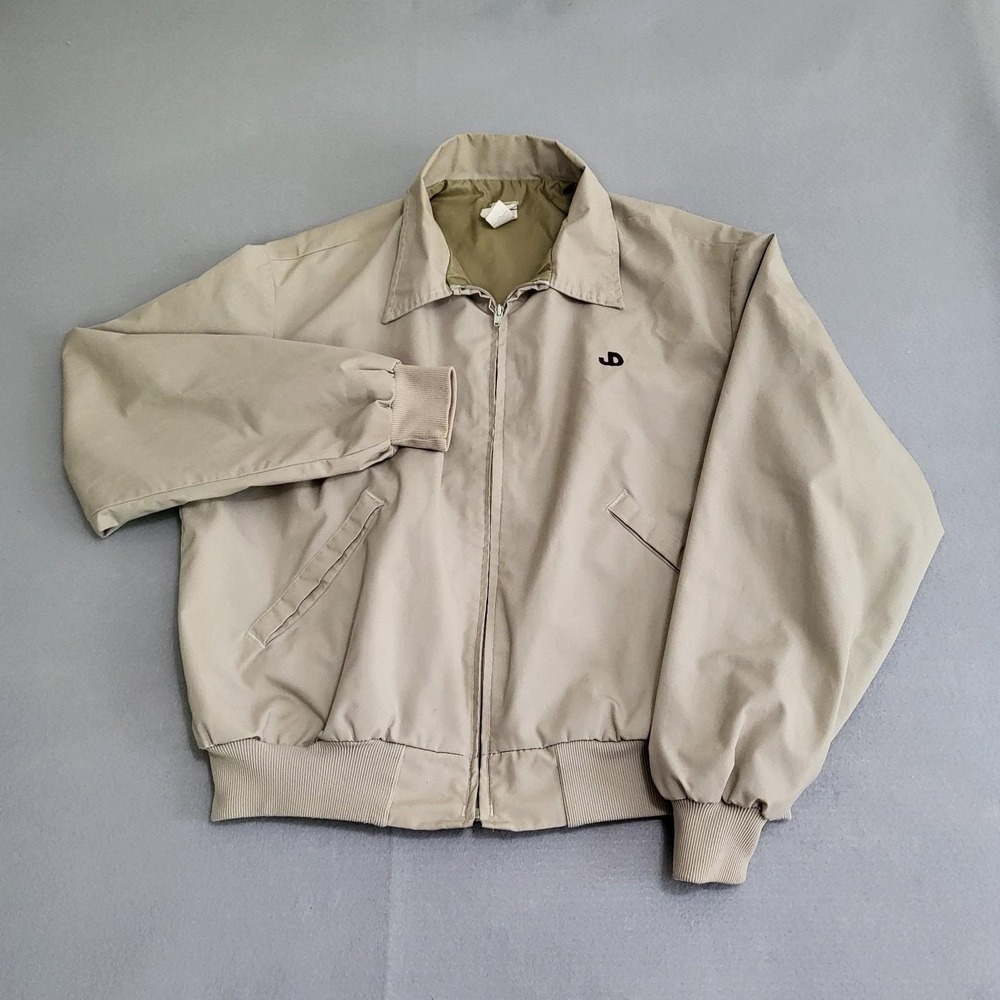 VTG John Deere Khaki Full Zip Jacket Made In USA Men's XL Embroidered Logo